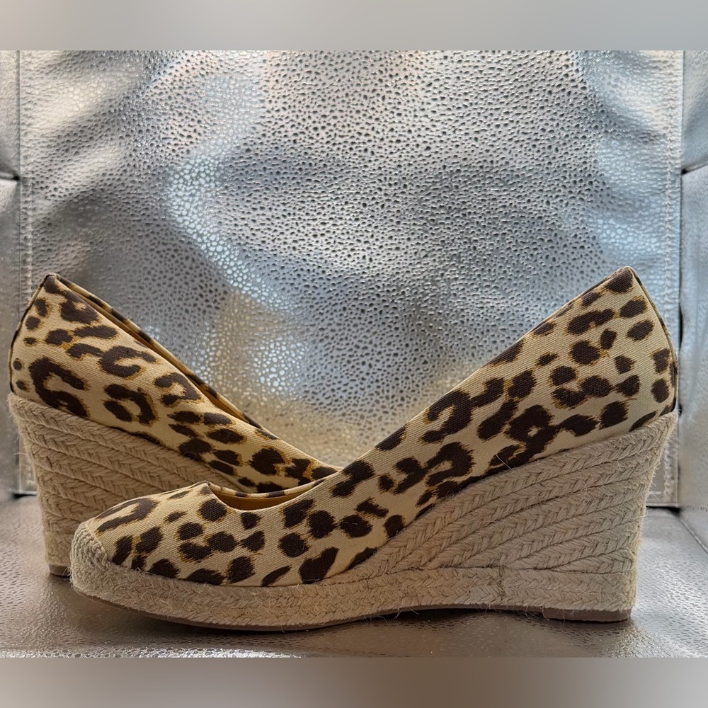 J. Crew Leopard Print Wedge Espadrilles